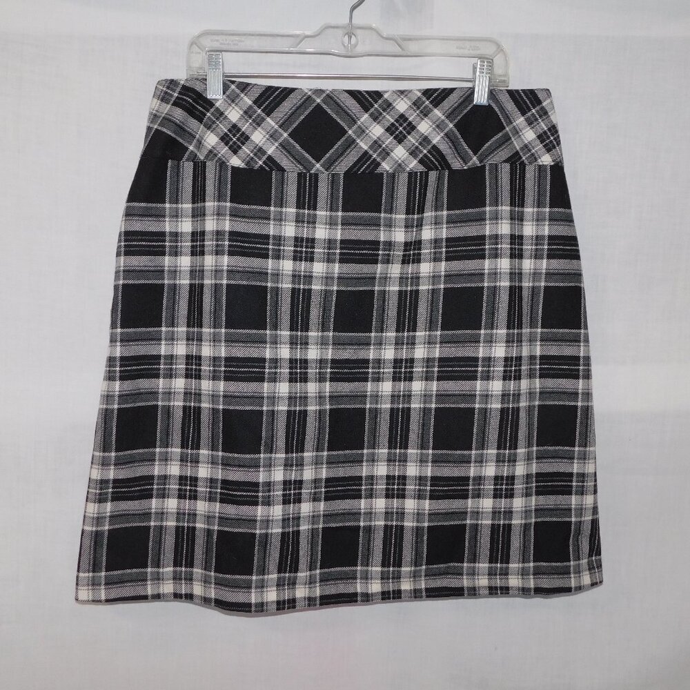 TRIBAL Womens 14 White Black Plaid Wool Blend Lined Skirt